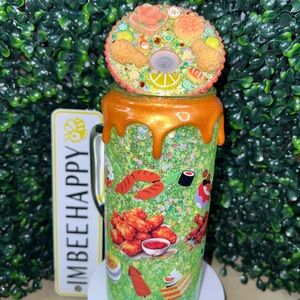 Green Glitter Drip Snowglobe Cup with Chicken Design